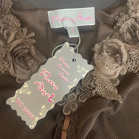 Pretty Angel Brown Dress,tunic dress, top,lace,floral design,sheer,ruffles,small - Picture 7 of 10